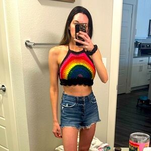 ONE SIZE FITS ALL Handmade Rainbow Knitted Crop Top